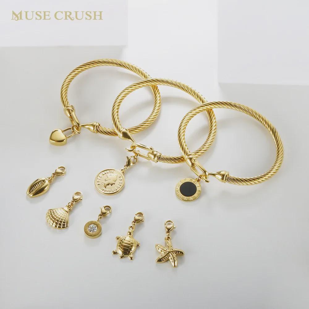 Элегантный браслет из нержавеющей стали с бриллиантовым акцентом и невыцветающей пряжкой в форме подковы