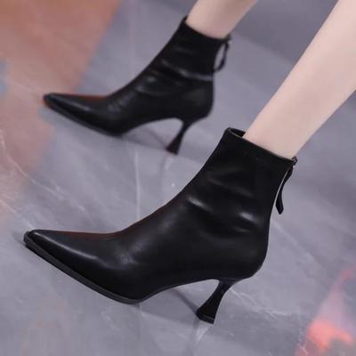 Осенние женские туфли на каблуке, модные туфли-челси с застежкой-молнией сзади и острым носком на тонком каблуке для женщин, женские туфли, женские ботильоны