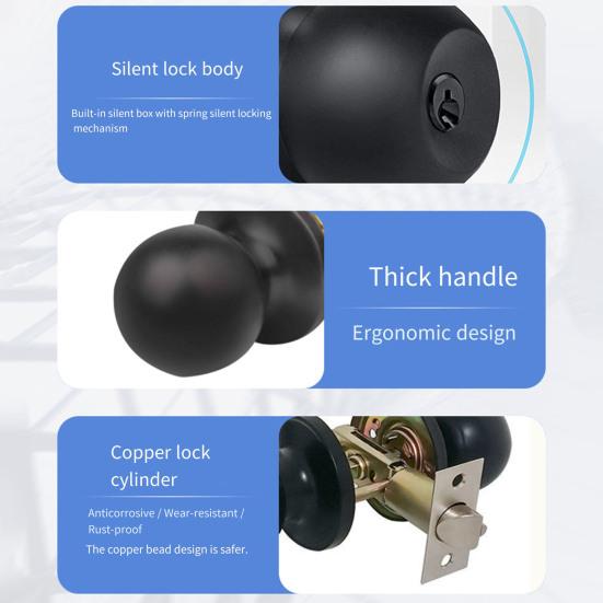 Дверная ручка из нержавеющей стали для дома, офиса, спальни, ванной комнаты, бесшумный замок для конфиденциальности, матовая черная внутренняя дверная ручка для замены