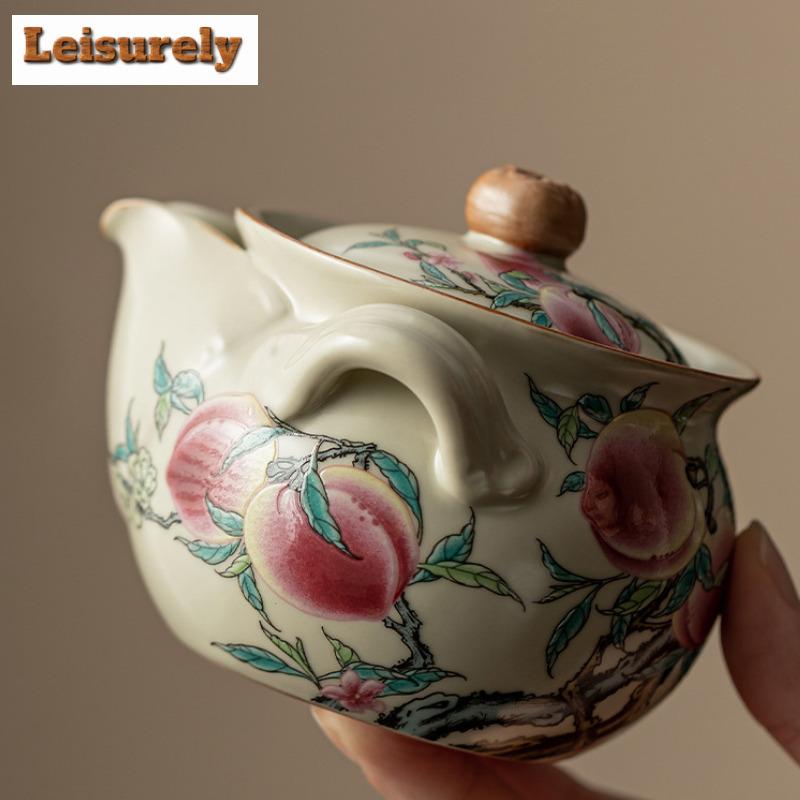 200 мл ручной работы Ru Kiln Anti Scald чайник элегантный девять персиковых ручек чайник для заваривания чая с фильтром чайная церемония ремесло подарок