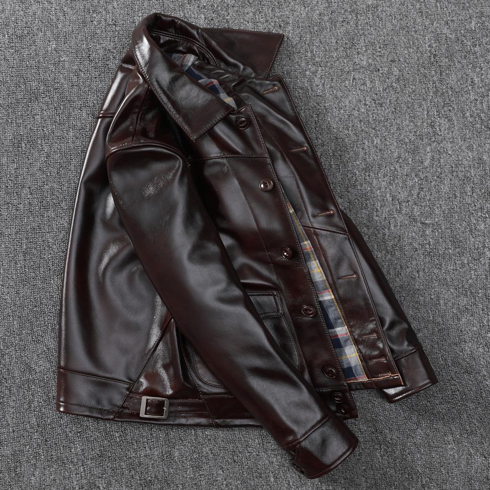 Май хаки, американский масляный воск, слой из мягкой воловьей кожи, мужская тонкая кожаная куртка с лацканами