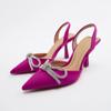 Women's Bow Knot High Heels Sexy Transparent Luxury Design Purple Bridal Shoes 2024 Popular Fashion Party Rhinestone High Heels