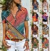 Womens Holiday Boho Zipper V Neck Blouse T Shirt Casual Tops Ladies Short Sleeve Tee Plus Size