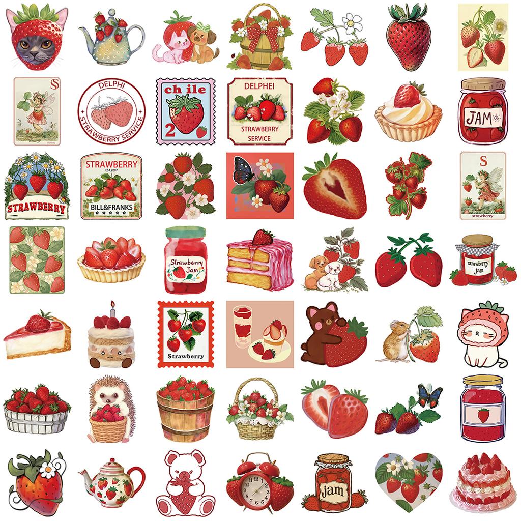 50 Cartoon INS Strawberry Creative Stickers DIY Decorative Guitar Notebook Suitcase DIY Waterproof