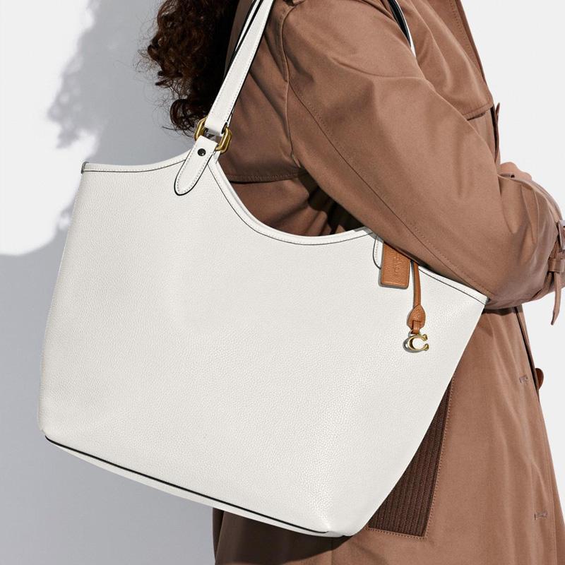 COACH Day 32 solid color leather mother-in-law bag tote bag shopping bag shoulder bag large size women's white