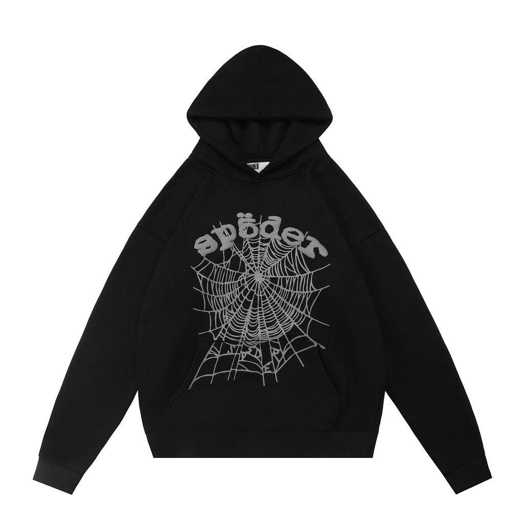 Cross-border beauty tide sp5der loose American hip-hop street casual loose and versatile pure cotton hooded sweater printing