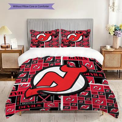 Набор постельного белья с узором New Jersey Devils, одеяло, пододеяльник, наволочка, домашний декор, подарок на день рождения (1 пододеяльник + 2 наволочки, без наполнителя)