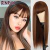 XINRAN Long Straight Wine Red Wig With Bang Synthetic Wigs for Women Heat Resistant Natural Hair for Daily Halloween Cosplay Party