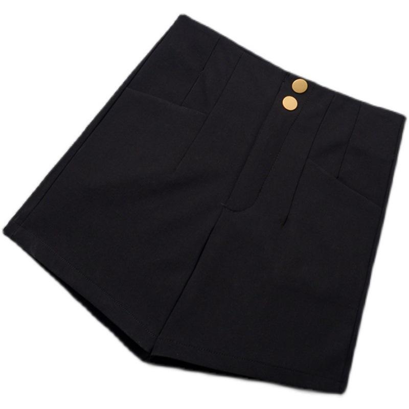 2024 Женские универсальные А-силуэта черные шорты с высокой эластичной талией