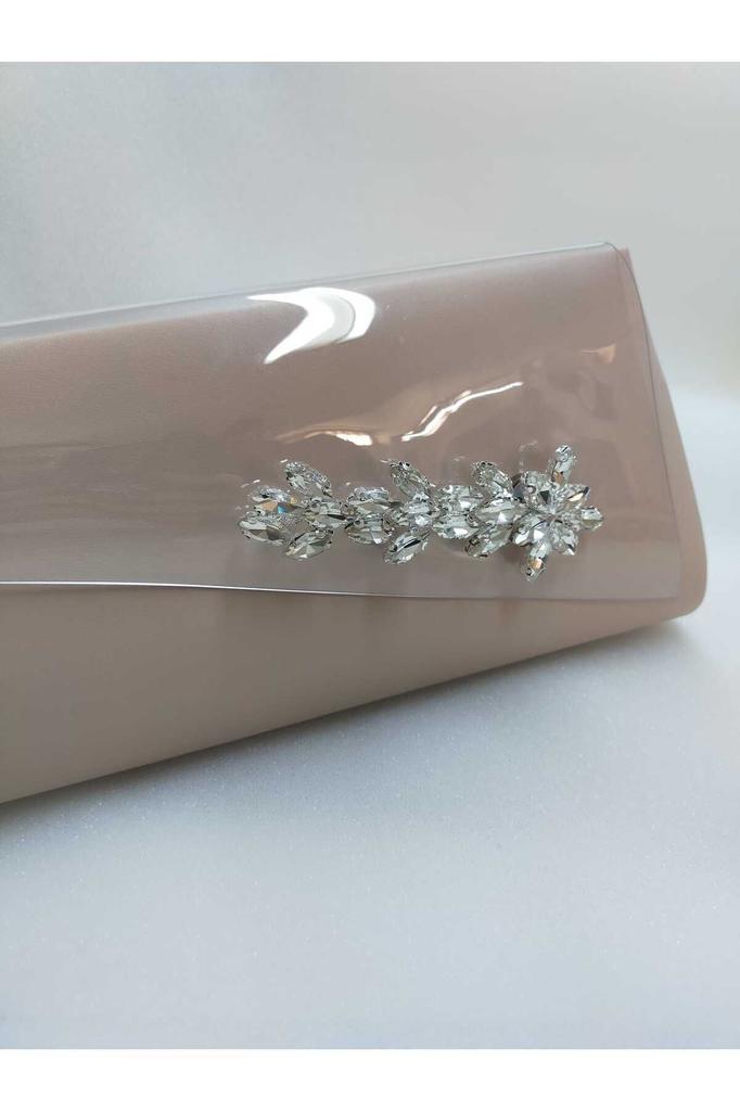 Women's Stylish and Useful Evening Dress Bag Skin Color Transparent Cover Square Stone Evening Bag