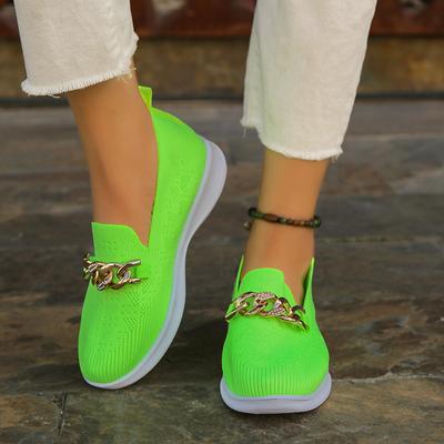 Туфли на плоской подошве с металлическим декором из цепочки, женские, размер плюс 43, сетчатые дышащие неглубокие мокасины, женские, 2024, осенняя нескользящая повседневная обувь для женщин