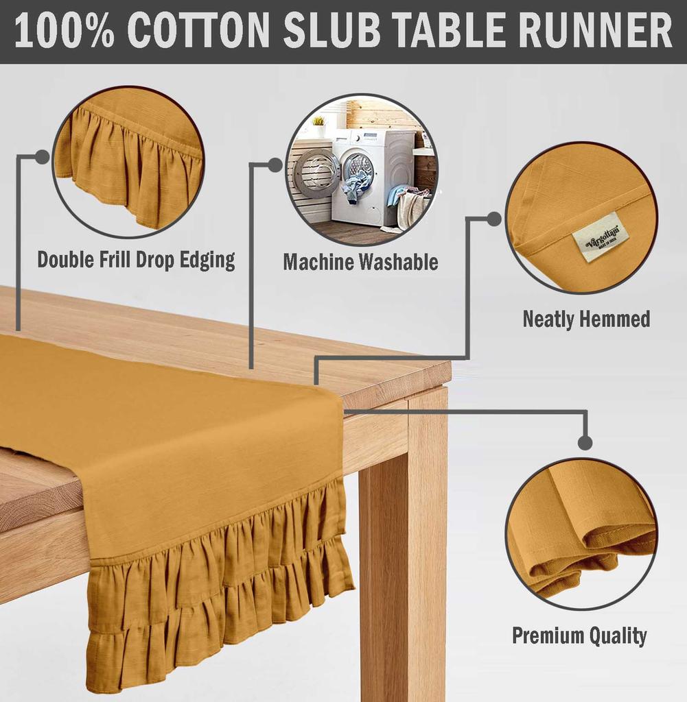 Vargottam Розовый домашний декор, стильная свадебная вечеринка, праздничный декор для сервировки стола, сплошная дорожка для стола с двойной оборкой - 14 x 108