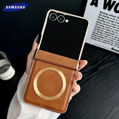 Роскошная Кожа с Покрытием для Чехла Magsafe для Samsung Galaxy Z Flip 7 6 5 4 3 Flip7 Беспроводная Зарядка Защита Шарнира Магнитная Крышка