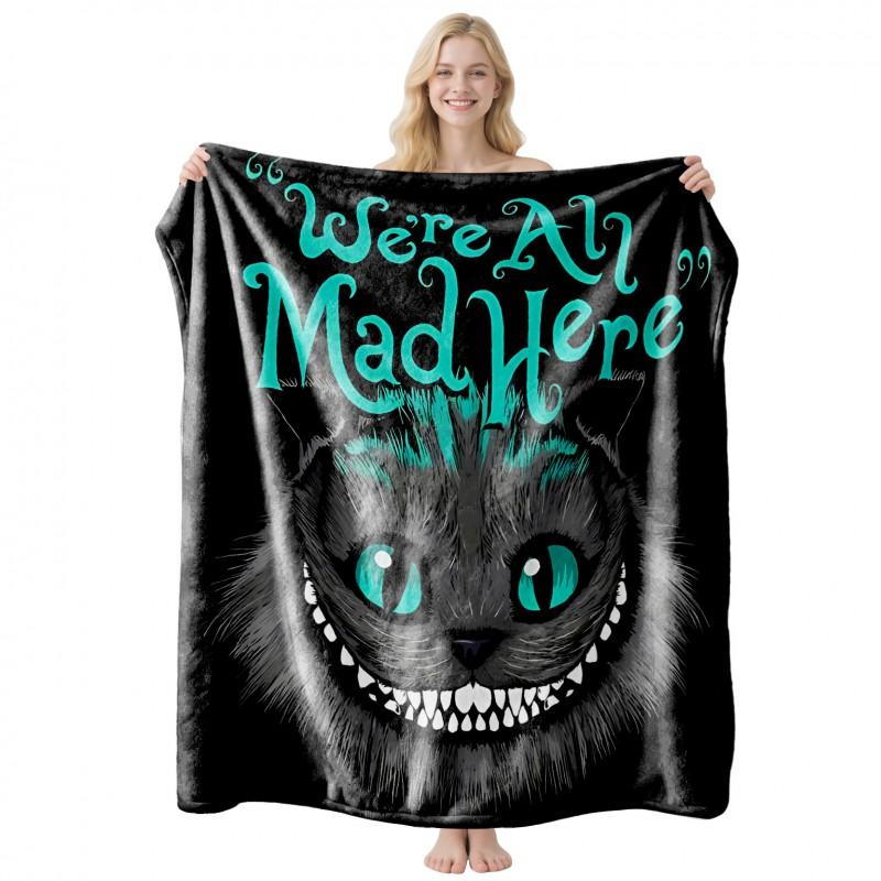 Soft Fleece Blanket With Customizable Smiling Cat Print Sofa Bed Couch Cozy Throw Winter