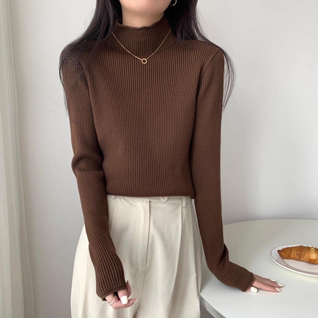 Half High Neck Thickened Bottom Knit Sweater for Women's Autumn Korean Slim Fit Long Sleeved Bottom Top