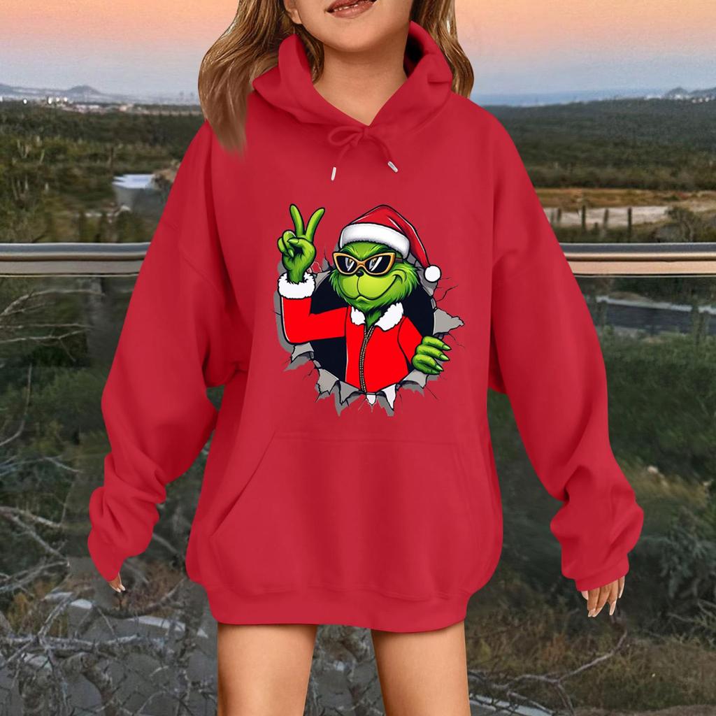 Children's Fashionable Casual Long-sleeved Loose Christmas Print Pullover Hooded Sweatshirt