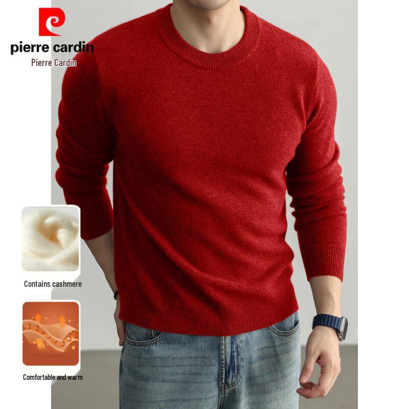 Pierre Cardin Men's Cashmere-Blend Thickened Crew Neck Sweater