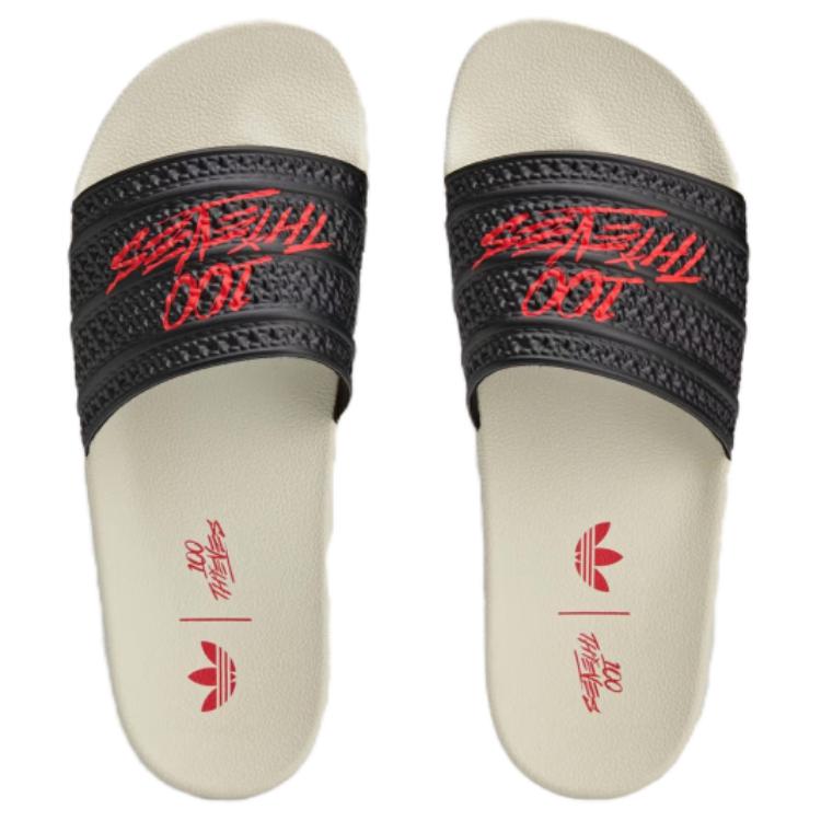 100 Thieves x adidas Adilette Slide Черные Красные Унисекс Кроссовки Core-Black JR9152