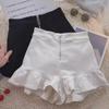 2024 Summer Women's White Ruffled Wide-Leg Zipper Shorts - Slim High Waist Casual Hot Pants
