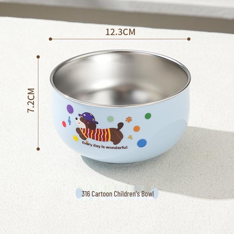 316 Stainless Steel Anti-fall Double-layer Baby Bowl with Cartoon Design