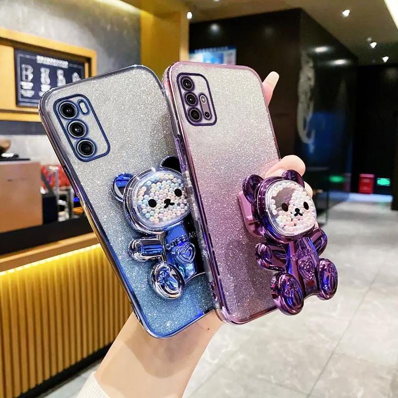 Чехол с милым медвежонком, кронштейн с блестящим покрытием для Motorola Moto G60 G20 G30 G10 G22 G13 G23 G73 G53 G42 G32 G72 G62 G71, чехол