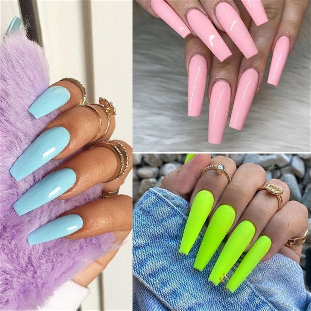 100Pcs Candy color Acrylic Beauty Tools False Nail Tips Full Cover Ballerina Fake Nails Manicure