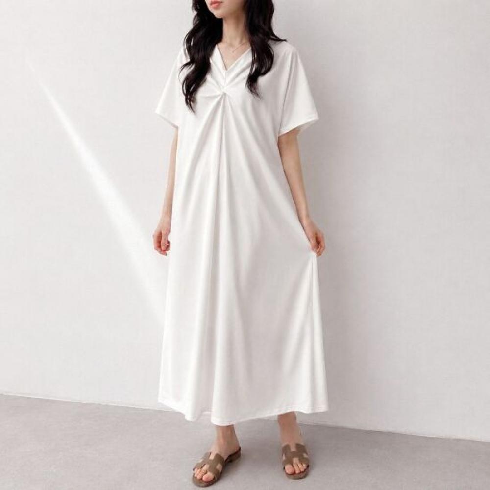 Mizqz Women Cooling V Neck Twist Flare Summer Big Size Loose Fit Short sleeVe