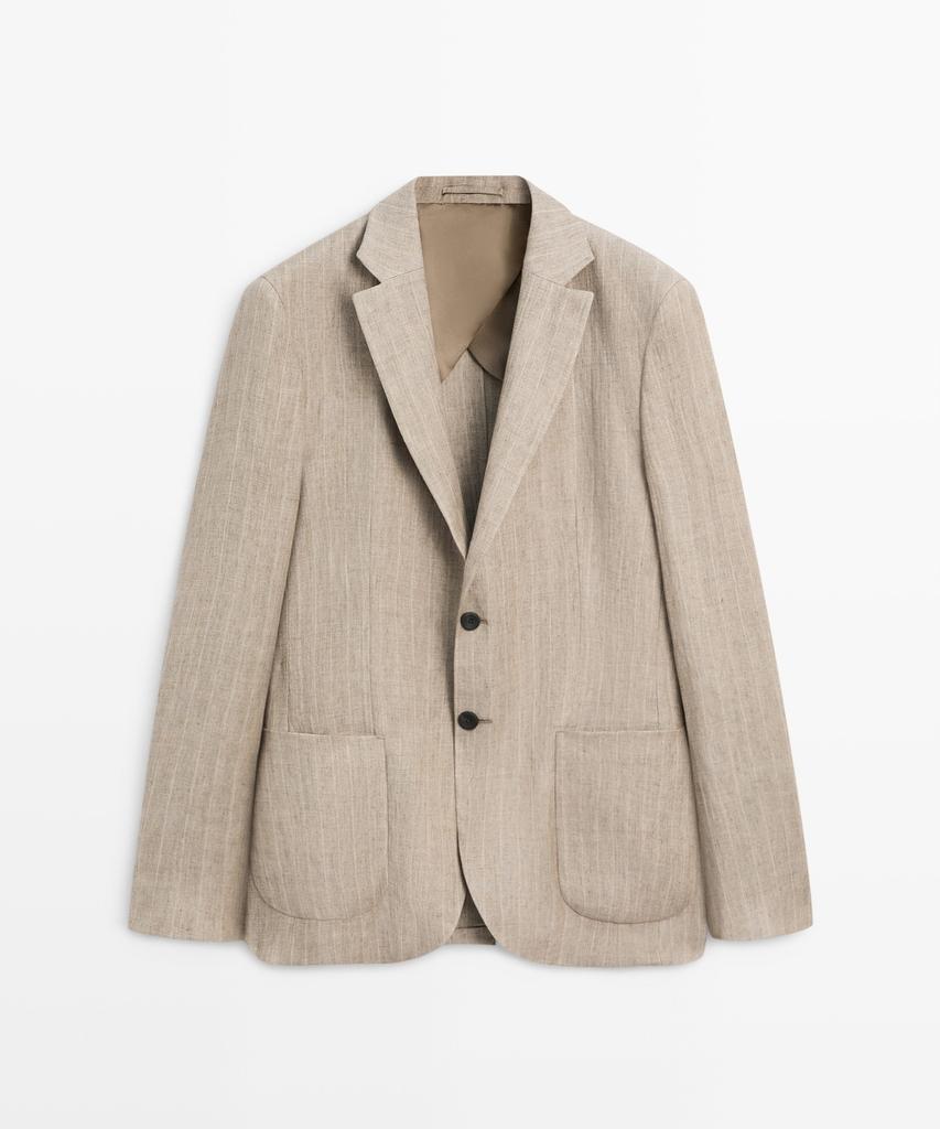 Massimo Dutti Herringbone Stripe Linen Blazer