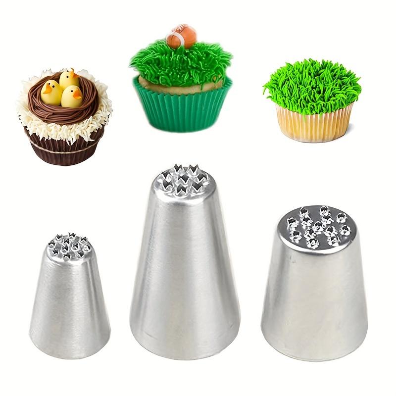 3pcs Grass Icing Nozzles Set, Cake Decorating Tips Piping Nozzles, Stainless Steel Pastry DIY Baking Tools