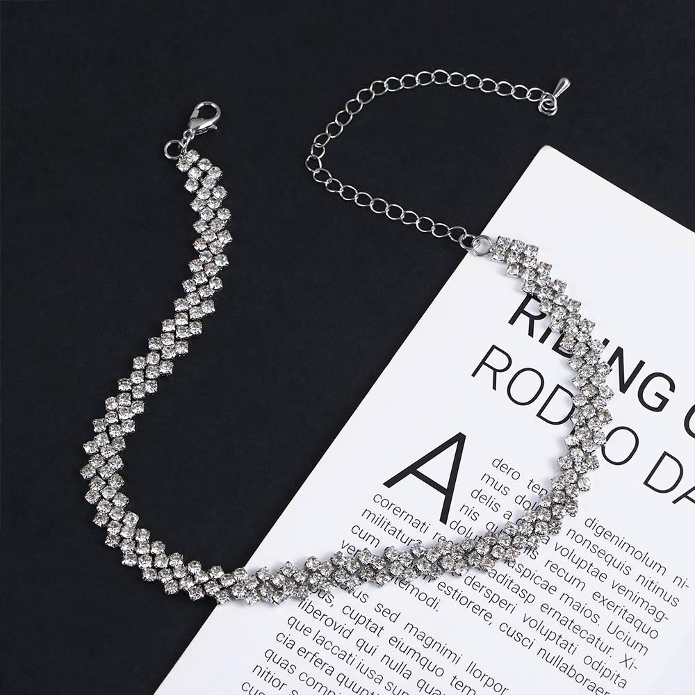 Fashion Geometric Women Shiny Clavicle Chain Zinc Zinc Alloy Crystal Necklaces Full Rhinestone Choker