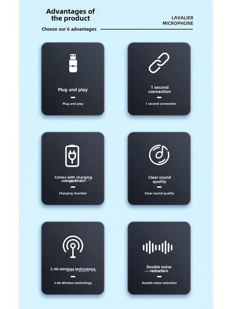 Беспроводной прикрепляемый микрофон с зарядным чехлом, индикатором заряда, высокой громкостью, потоковой передачей на мобильные устройства, короткими видео, шумоподавлением.