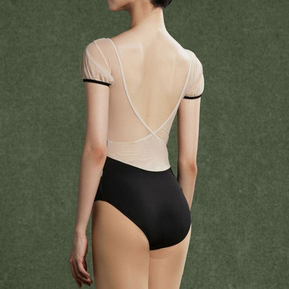 Mesh Dance Costume Short Sleeve Gymnastic Clothes Girls Ballet Dress Ballet Practice
