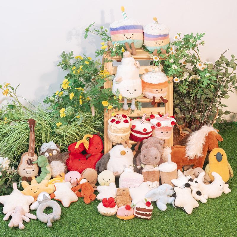 Плюшевая музыкальная шкатулка Jellycat в британском стиле: Розовая, Голубая и Коричневая Кукла Кролик и Лиса с Дергалкой