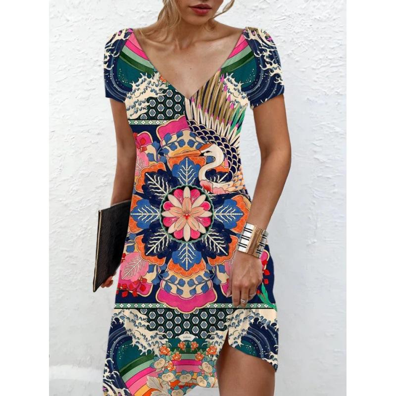 GMXIA Женская мода лето весна повседневные платья с коротким рукавом и v-образным вырезом