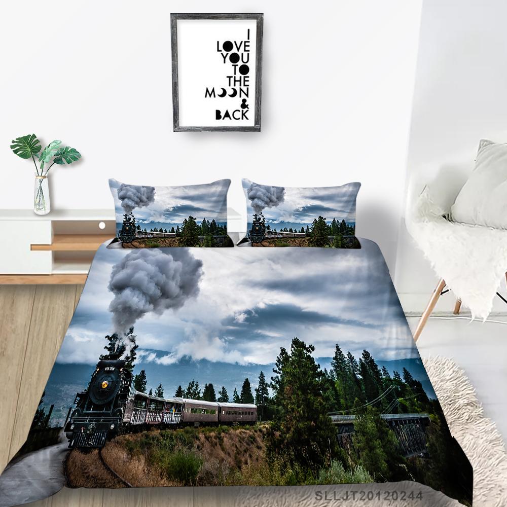 Комплект постельного белья 3D Classic Train Series, винтажное транспортное одеяло и наволочка, 2/3 предмета, AU/DE/US/UK/EU, полноразмерное украшение для дома