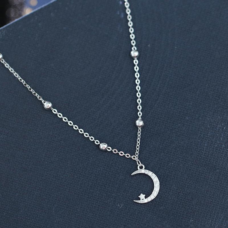 Серебряный браслет S925, маленький свежий браслет для женщин, милый блестящий браслет в форме полумесяца, круглый браслет из бисера со звездой и луной