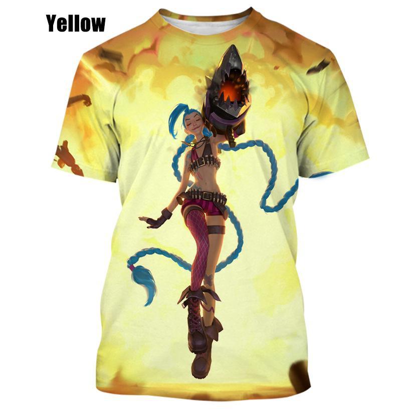 Модная мужская и женская повседневная футболка Game LOL Jinx, футболка с 3D принтом, повседневная футболка с круглым вырезом и короткими рукавами