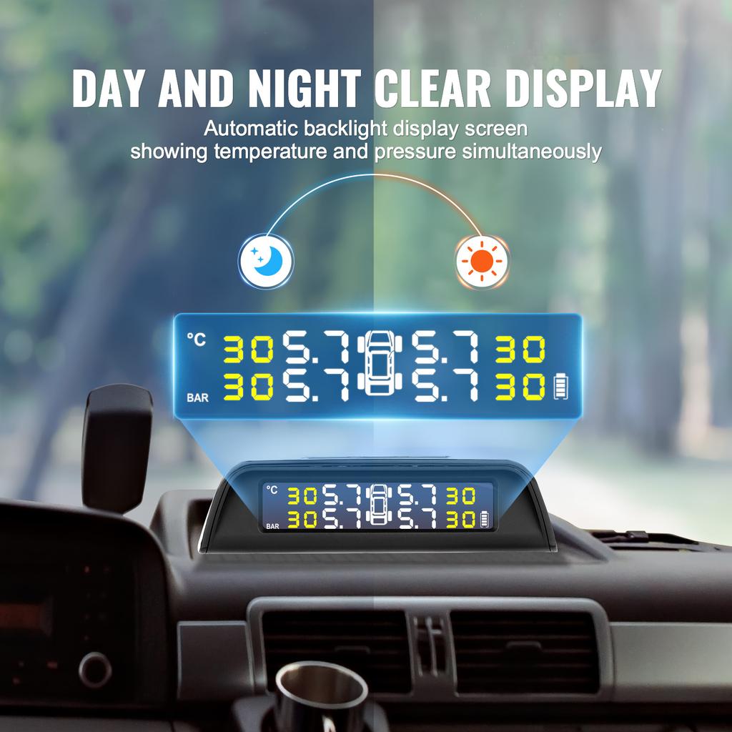 SucceBuy Universal Wireless RV Tire Pressure Monitoring System 0-199/7.3-116 PSI Trailer TPMS Car Alarm System Waterproof Sensor