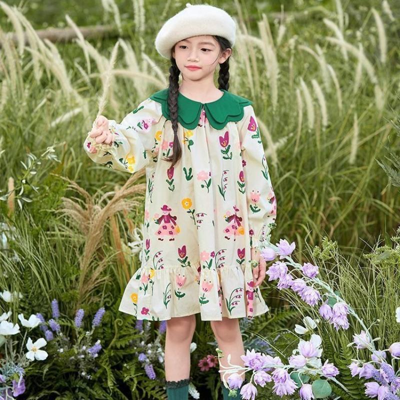Сладкое цветочное платье для девочек, весеннее свободное платье принцессы для детей