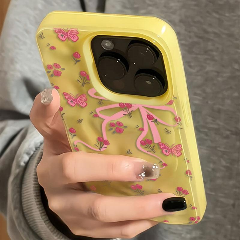 Для iPhone 17 16 15 14 13 12 11 Pro Max Air Case Элегантный Розовый Бабочка Роза Цветочный Складки Текстура Мягкая Крышка Для iPhone 16 Plus