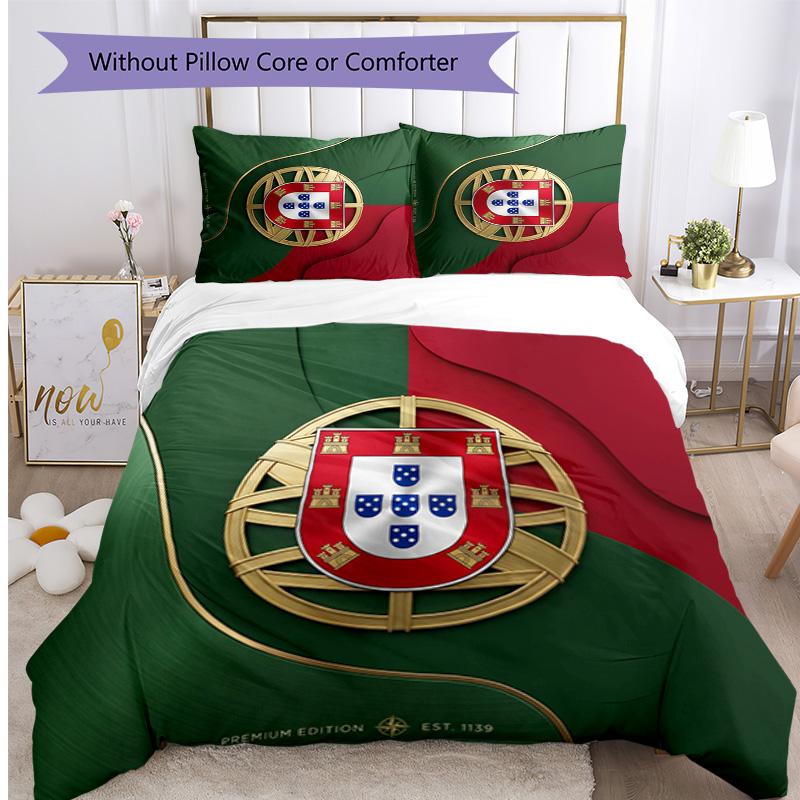 Portugal Football Printed Bedding 3 Piece Set Cozy Breathable Bed Cover Set as Housewarming Holiday Gift