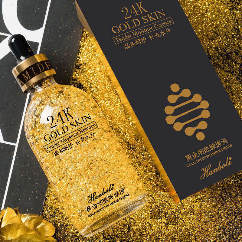 24K Gold Tense Moisture Essence Сыворотка с чистой гиалуроновой кислотой против морщин Золотая никотинамидная жидкая эссенция для ухода за кожей