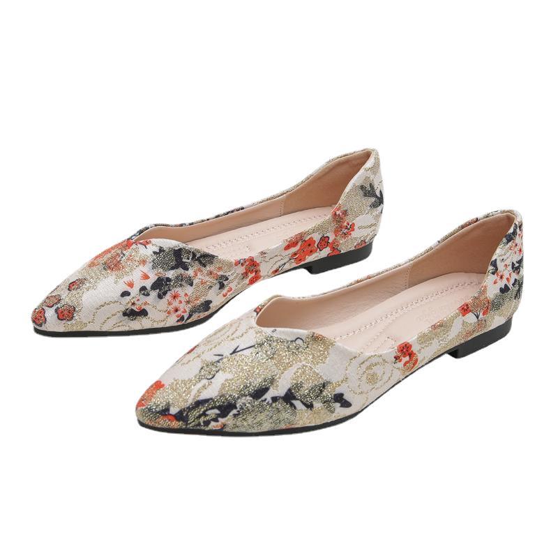 Summer Fashion New Soft-soled Flat Shoes Retro Pointed Shoes Flat Print Elegant Casual Daily Women Shoes Moccasine Zapatos