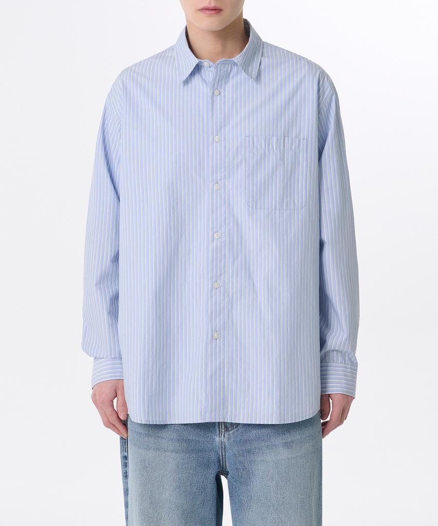 MUSINSA STANDARD Relaxed Shadow Stripe Poplin Shirt [Sky Blue/Stripe]