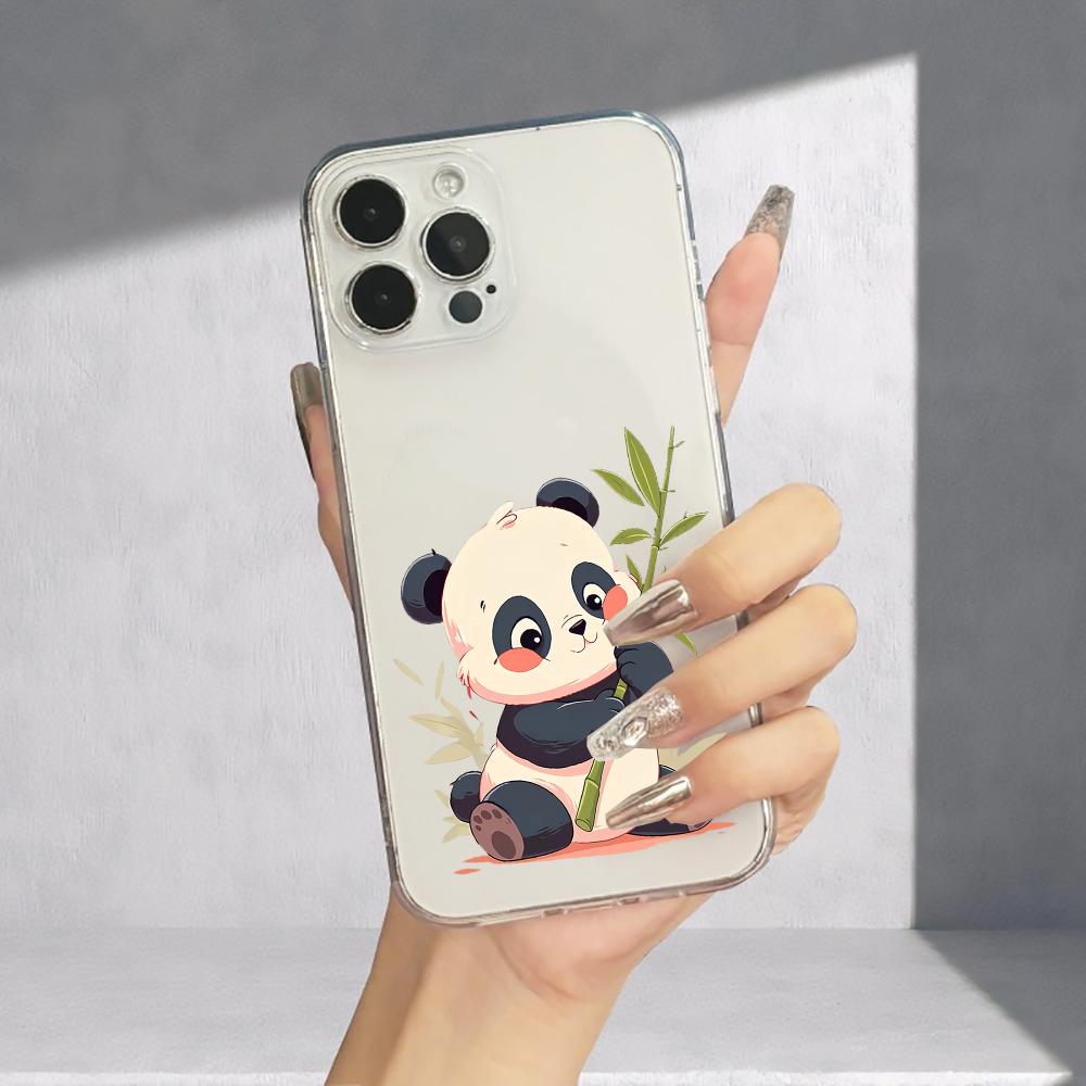Cute Panda Transparent Phone Case Suitable for iPhone 17 16 15 14 13 12 11 Pro/Max/Plus Anti Drop and Anti Shock Back Cover