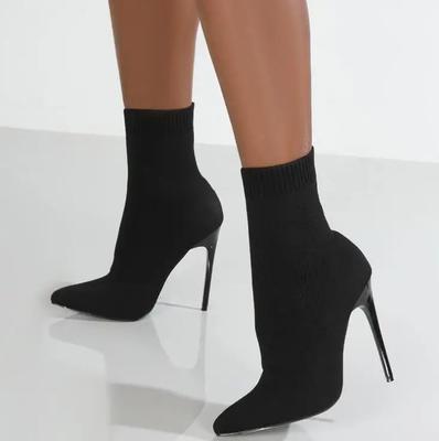 Роскошные женские носки, женская обувь из эластичной ткани, женские ботильоны с острым носком на высоком каблуке, сексуальные ботинки челси без шнуровки на каблуке, размер