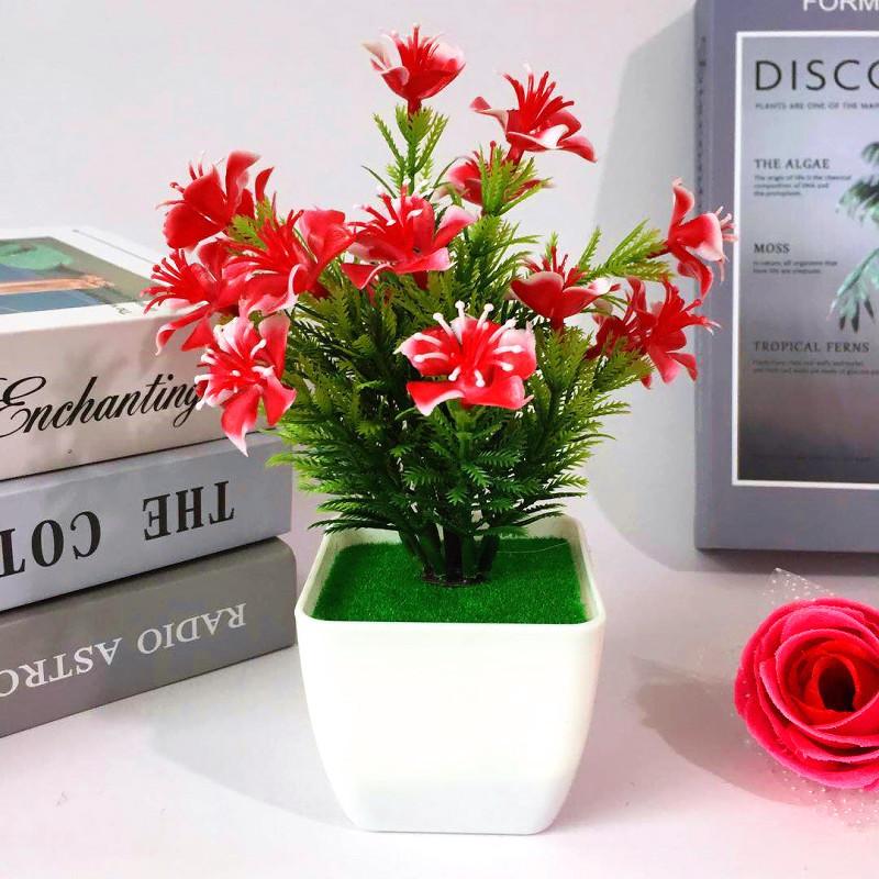 Cherry Lily Plastic Blossom Rose Flowers Potted Plant For Home Decor