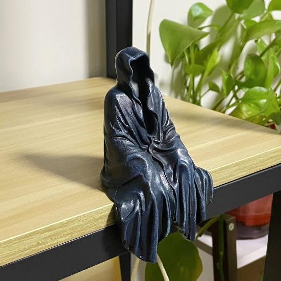 Grim Reaper Figurine Gothic Black Robe Death Resin Statue Sculpture Home Office Desktop Bookshelf Decoration Ornament Halloween Festival Gift