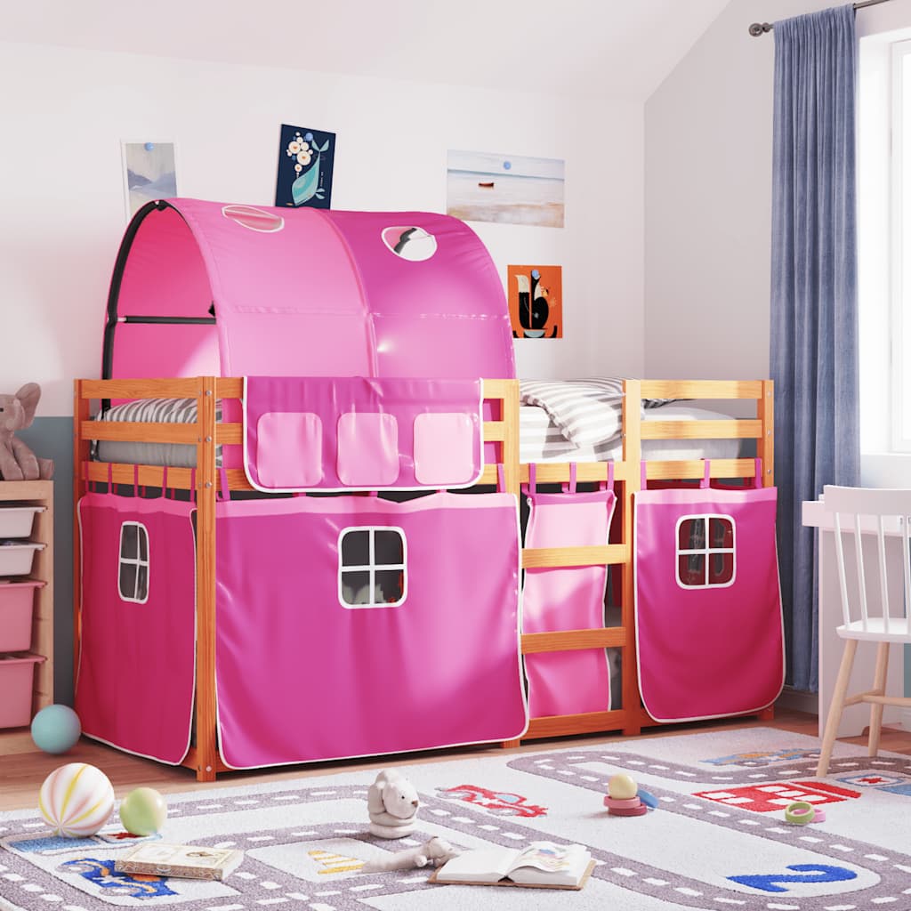 Bunk Bed with Curtains Pink 90 x 190 cm Solid Pine Wood