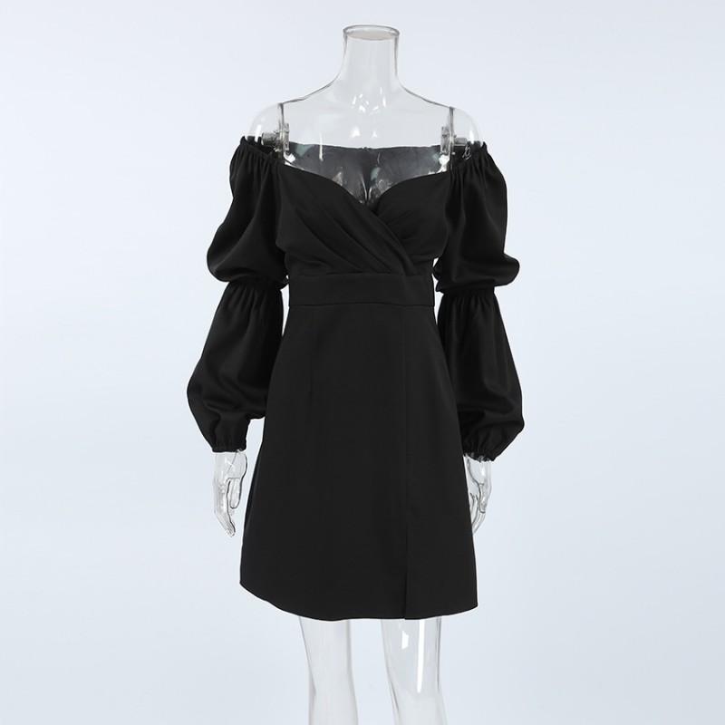 Elegant V-Neck Long Sleeve A-Line Midi Dress With Side Slit Office Chic